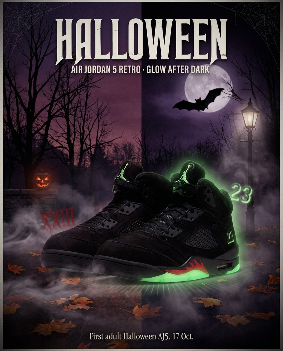 Glow-In-The-Dark After Dark: Air Jordan 5 Retro 'Halloween' Lands As The Model's First Adult Halloween Execution