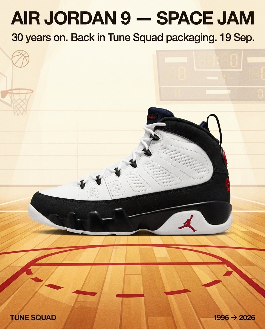 Tune Squad Assemble: The Air Jordan 9 OG 'Space Jam' Returns For The Film's 30th Anniversary