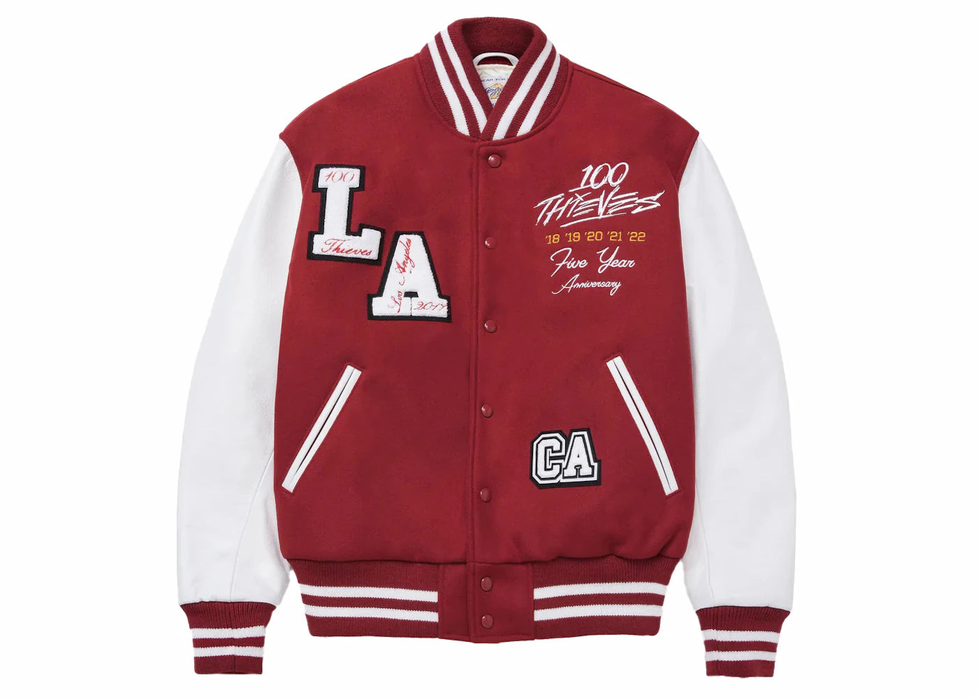 100 Thieves Golden Bear 5 Year Varsity Jacket Red/White