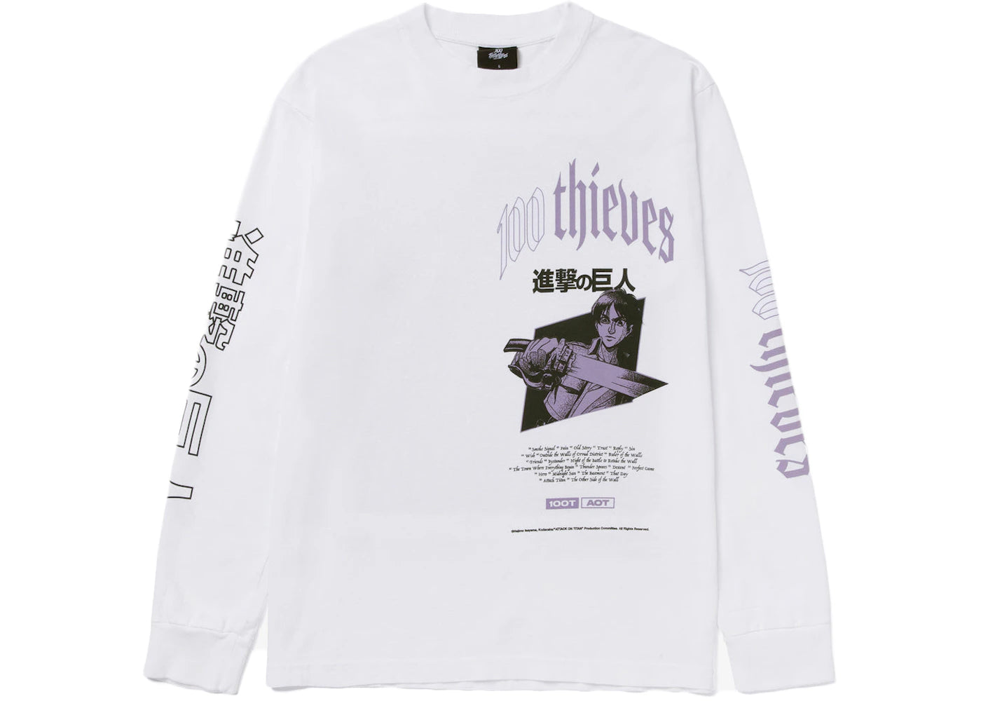 100 Thieves x Attack on Titan Attack Titan Long Sleeve T-shirt White