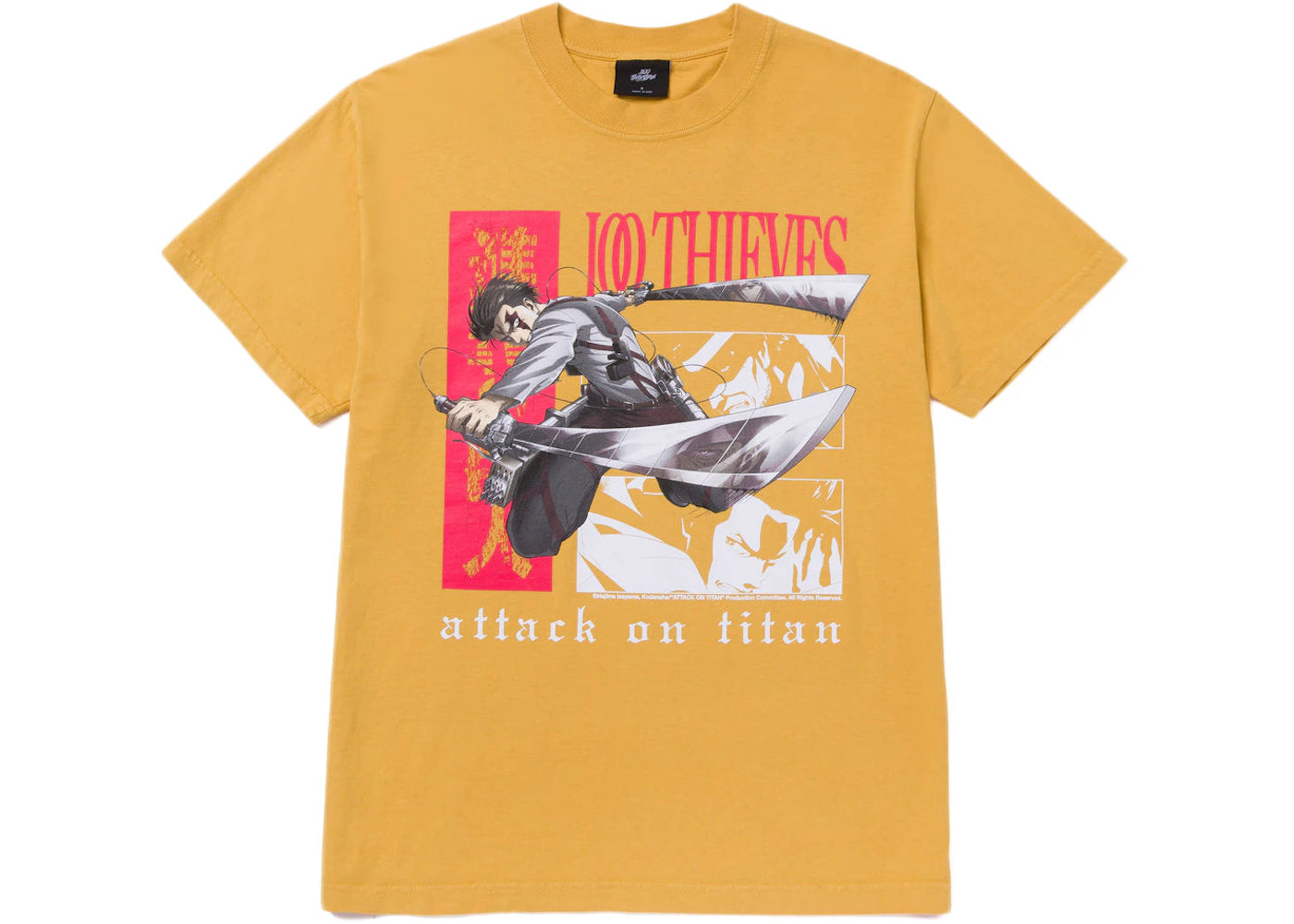 100 Thieves x Attack on Titan Levi Vs Kenny T-shirt Gold
