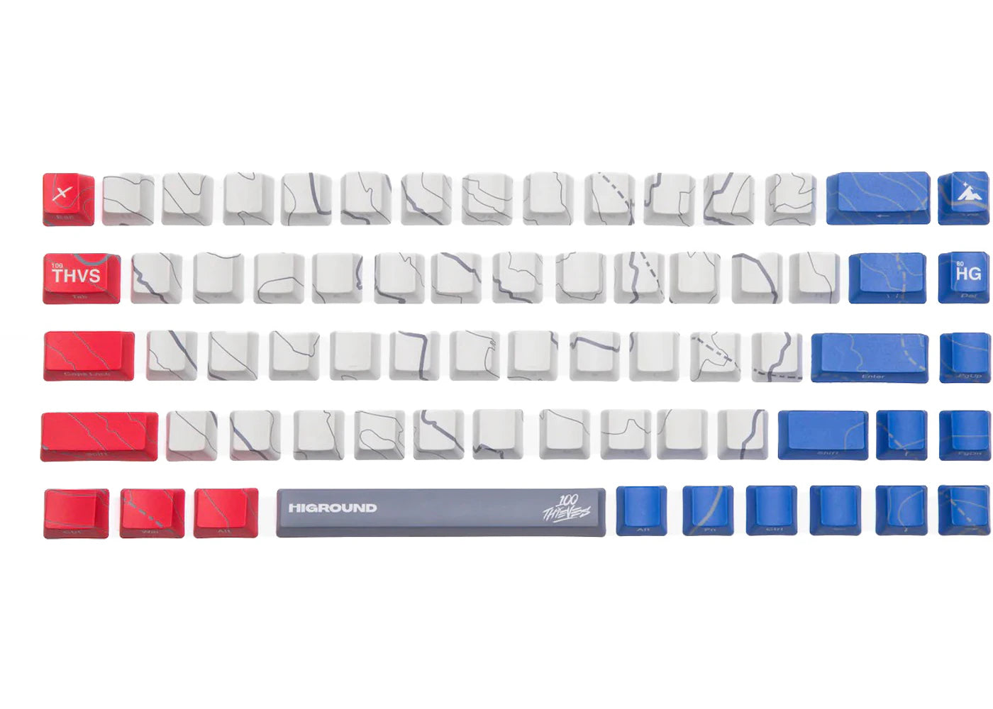 100 Thieves x Higround Cartograph Keycap Set Red/White/Blue