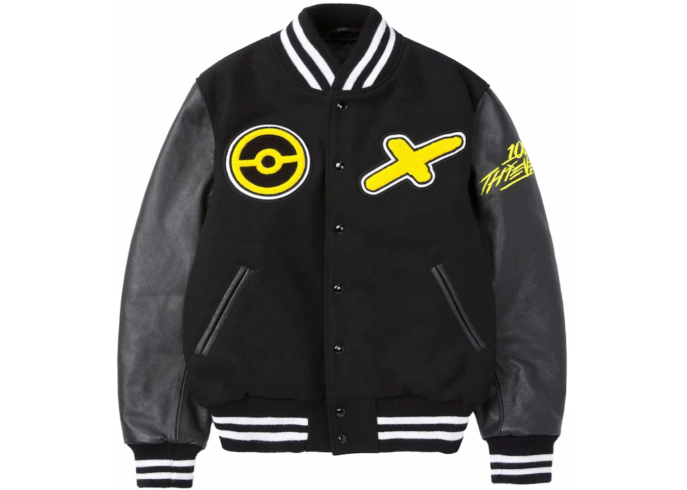 100 Thieves x Pokémon Pikachu Golden Bear Varsity Jacket Black