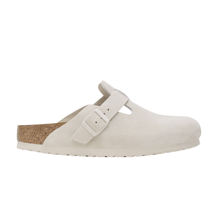Birkenstock Boston Soft Footbed Suede Antique White
