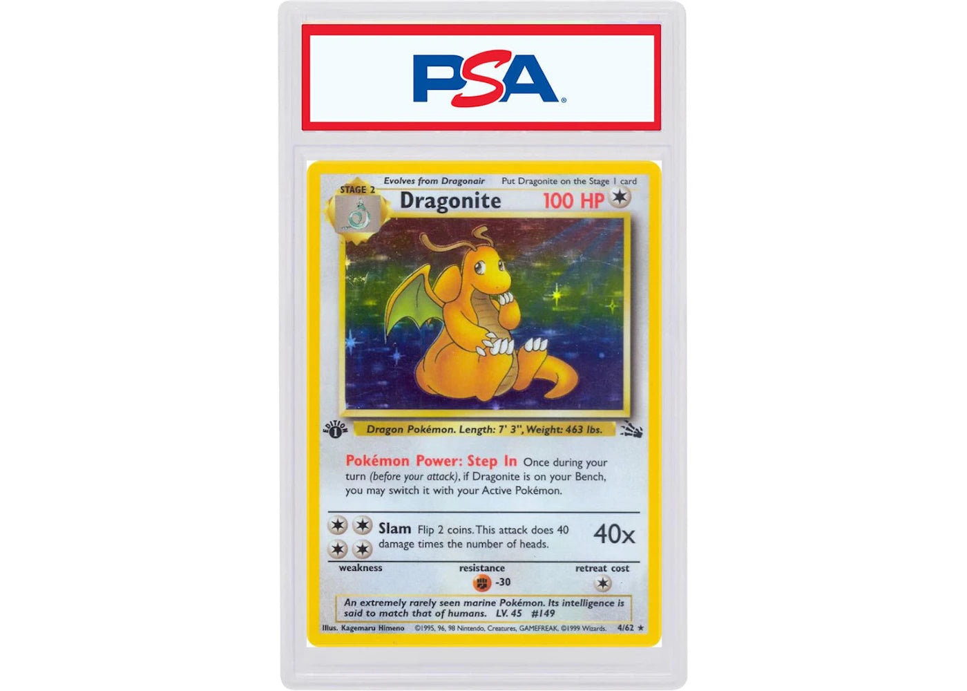 1999 Pokémon Fossil 4 Dragonite-Holo (PSA or BGS Graded)