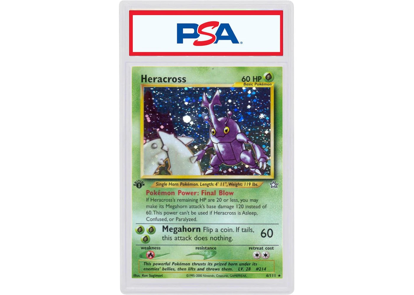 2000 Pokemon Neo Genesis 1st Edition 6 Heracross-Holo (PSA or BGS Graded)