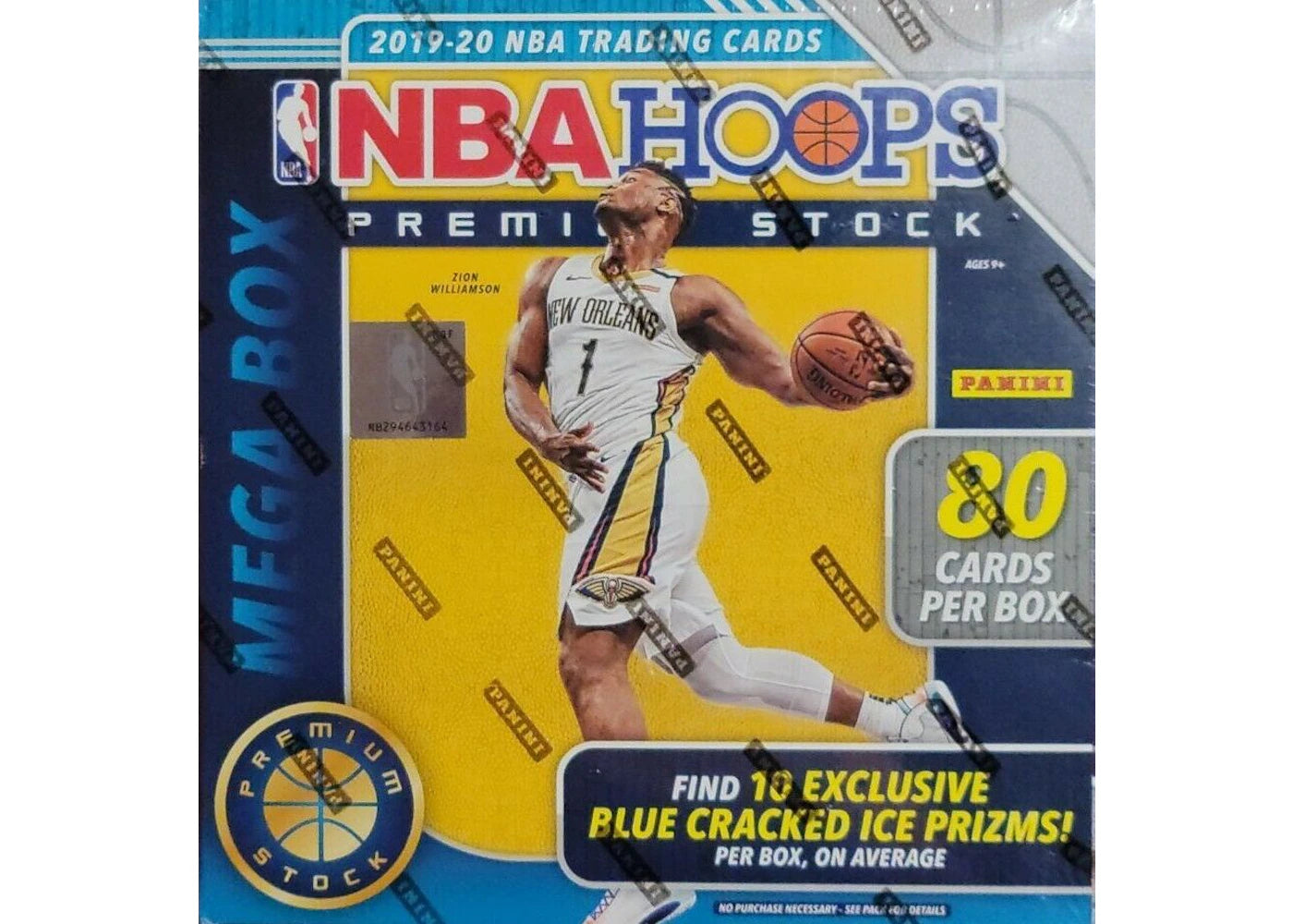 2019-20 Panini NBA Hoops Premium Stock Basketball 80 Ct. Mega Box (Blue Cracked Ice)