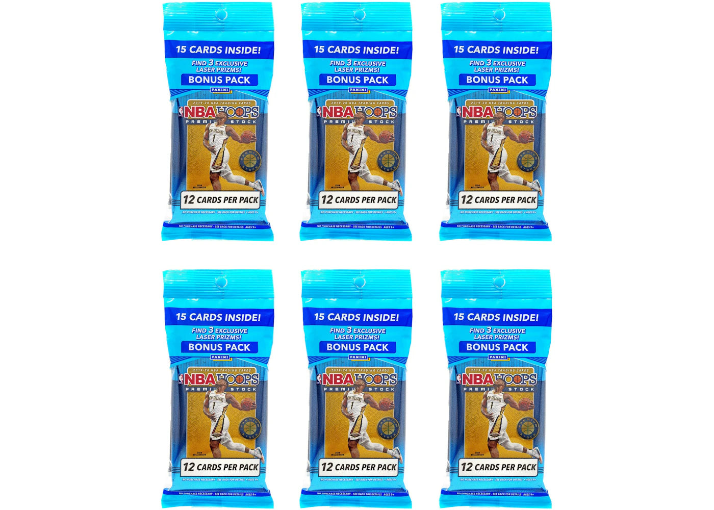 2019-20 Panini Hoops Premium Stock Basketball Cello Pack 6x Lot