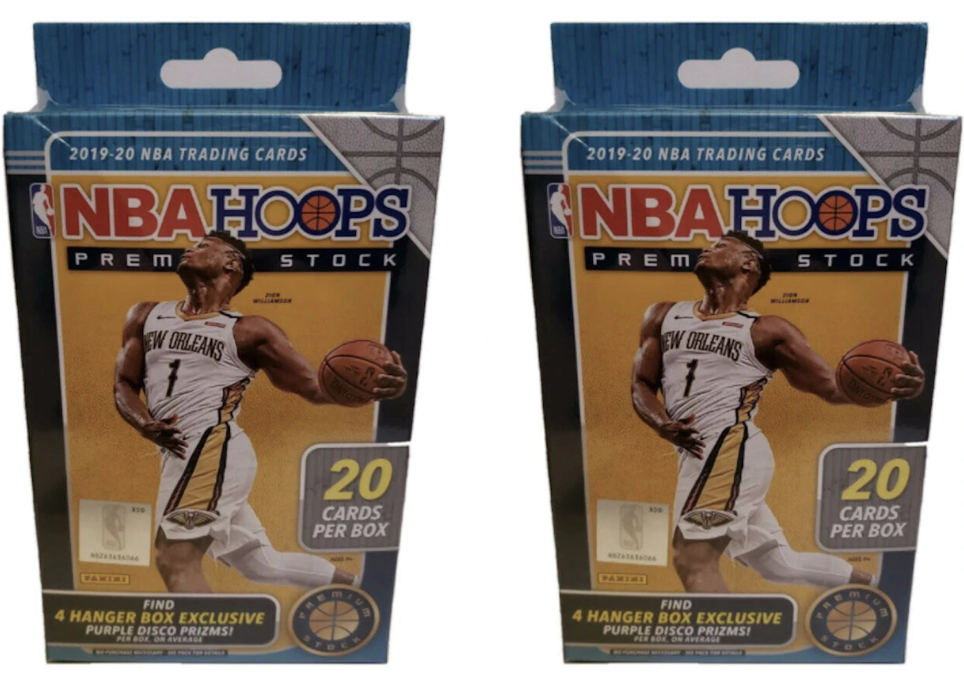 2019-20 Panini NBA Hoops Premium Stock Basketball Hanger Box 20 ct. Purple Disco Prizms 2x Lot