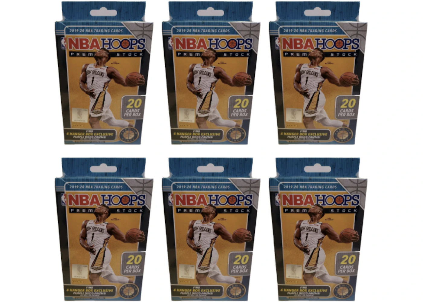 2019-20 Panini NBA Hoops Premium Stock Basketball Hanger Box 20 ct. Purple Disco Prizms 6x Lot