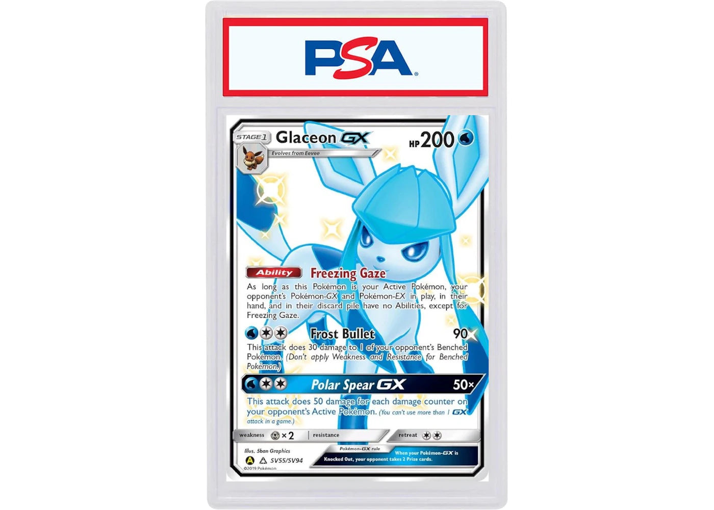 2019 Pokemon Sun & Moon Hidden Fates Sv55 Full Art/Glaceon Gx (PSA or BGS Graded)
