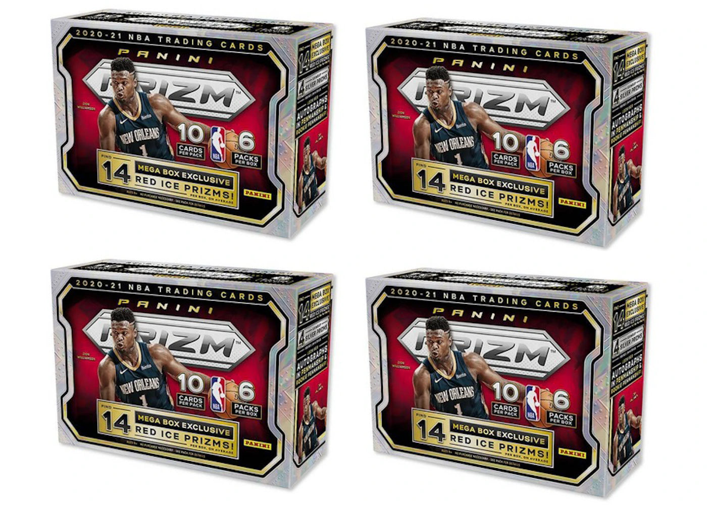2020-21 Panini Prizm Basketball Mega Box (Red Ice Prizms) 4x Lot (Red or Blue Box)