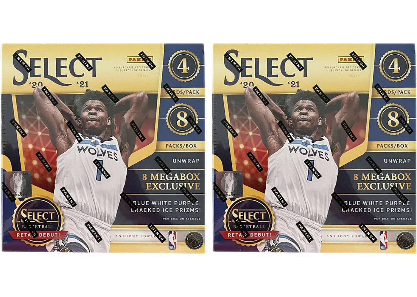 2020-21 Panini Select Basketball Mega Box (Blue/White/Purple Cracked Ice Prizms) 2x Lot