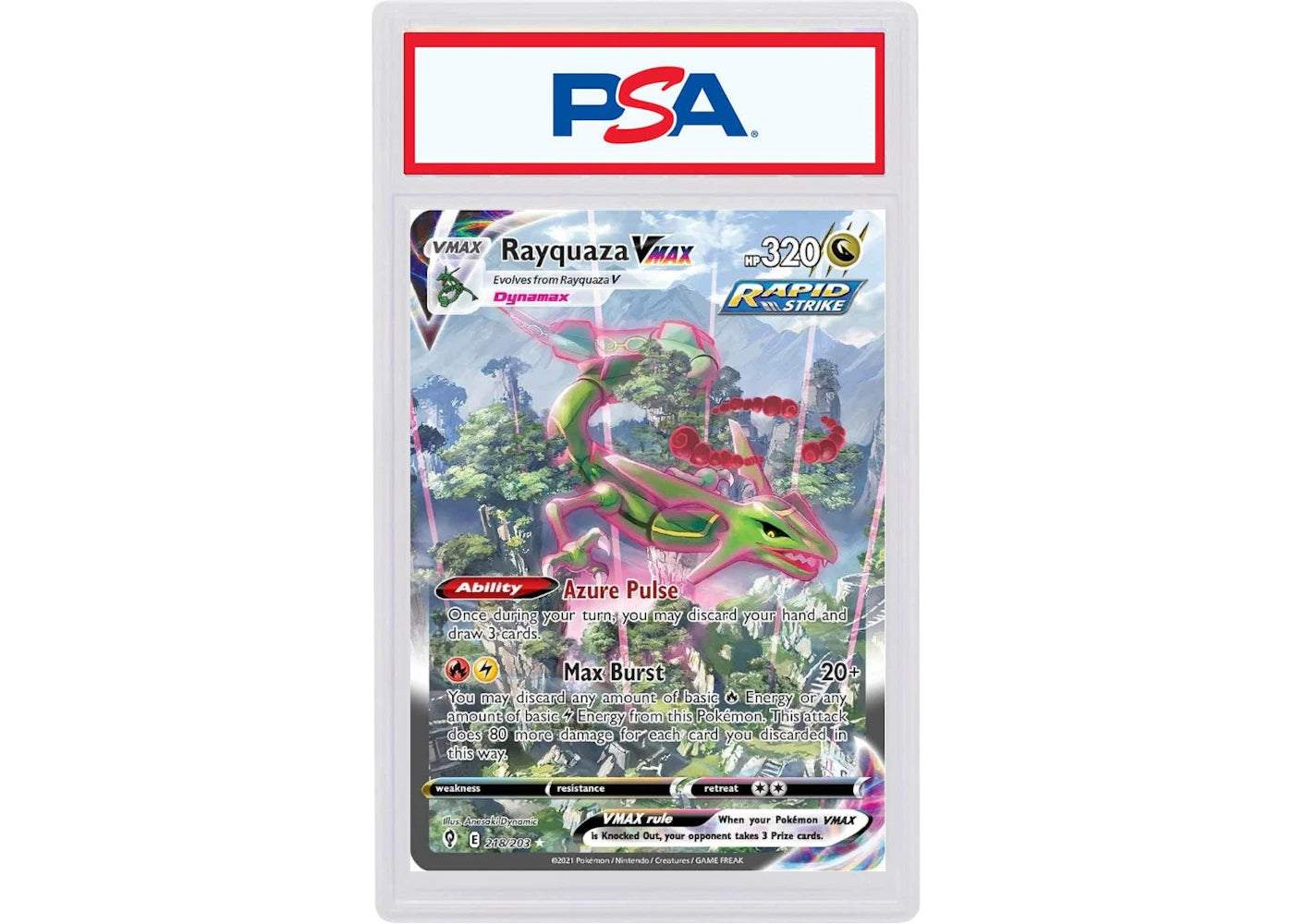 2021 Pokémon Sword & Shield Evolving Skies 218 Full Art/Rayquaza VMax Secret (PSA or BGS Graded)