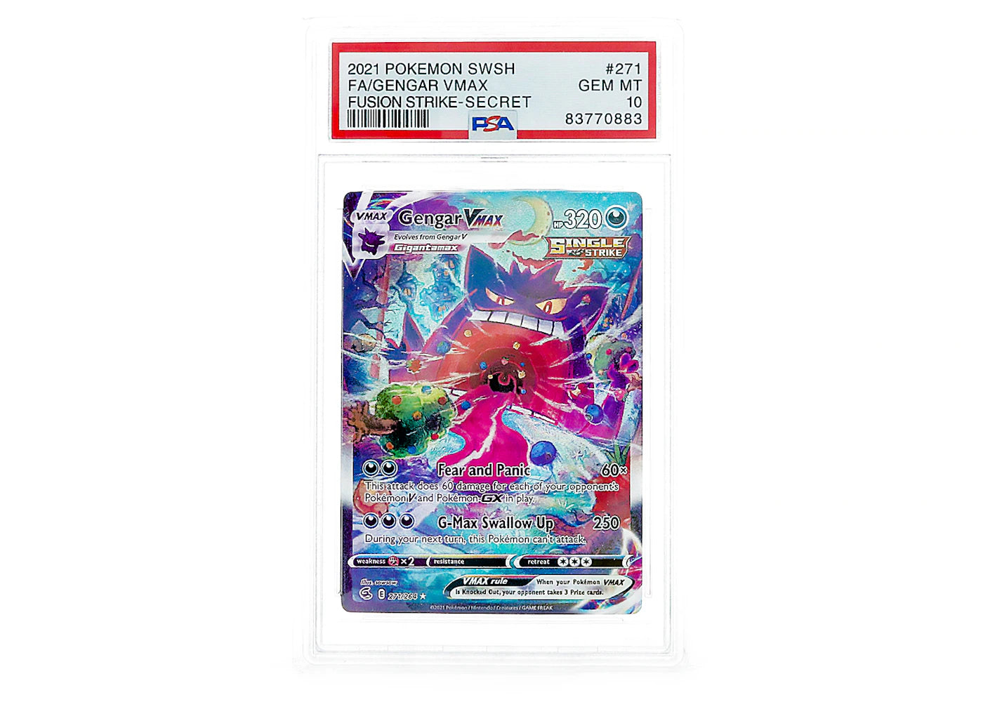 2021 Pokémon Sword & Shield Fusion Strike 271 Full Art/Gengar VMax Secret (PSA or BGS Graded)