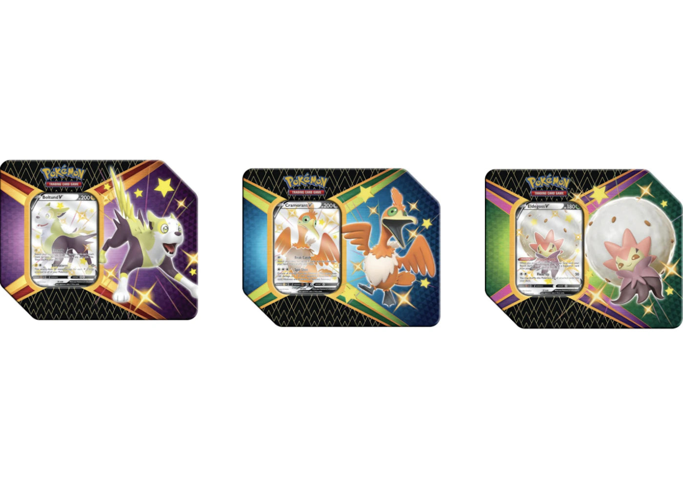 Pokémon TCG Sword & Shield Shining Fates 3X Tin Lot Boltund V/Cramorant V/Eldegoss V (6 Booster Packs)