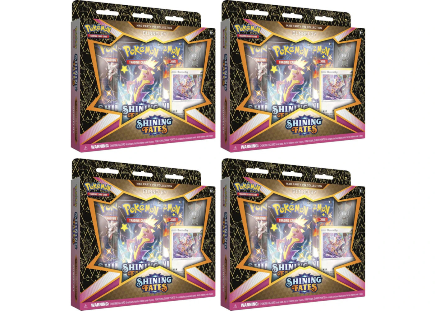 Pokémon TCG Sword & Shield Shining Fates Mad Party Pin Collection Bunnelby 4x Lot