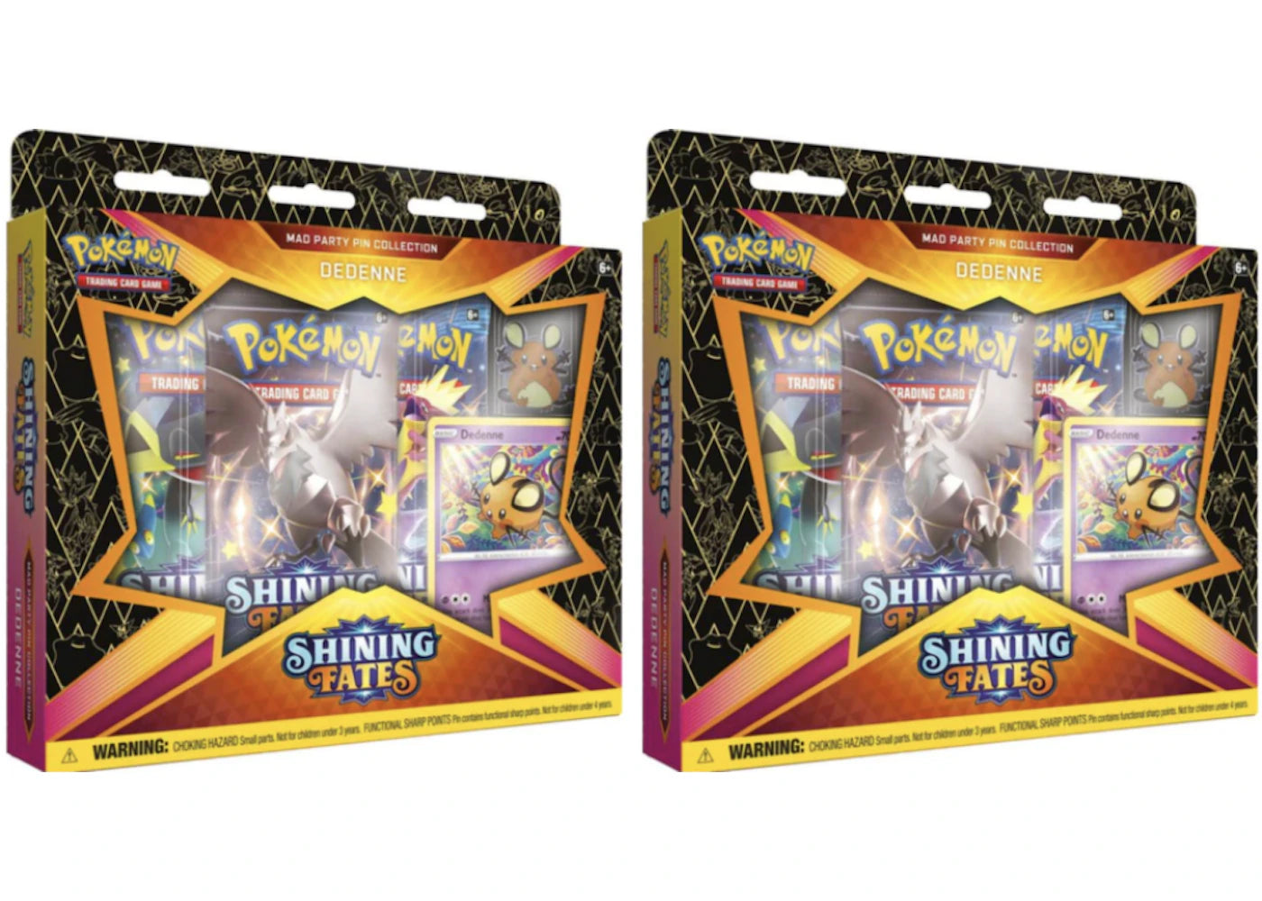 Pokémon TCG Sword & Shield Shining Fates Mad Party Pin Collection Dedenne 2x Lot