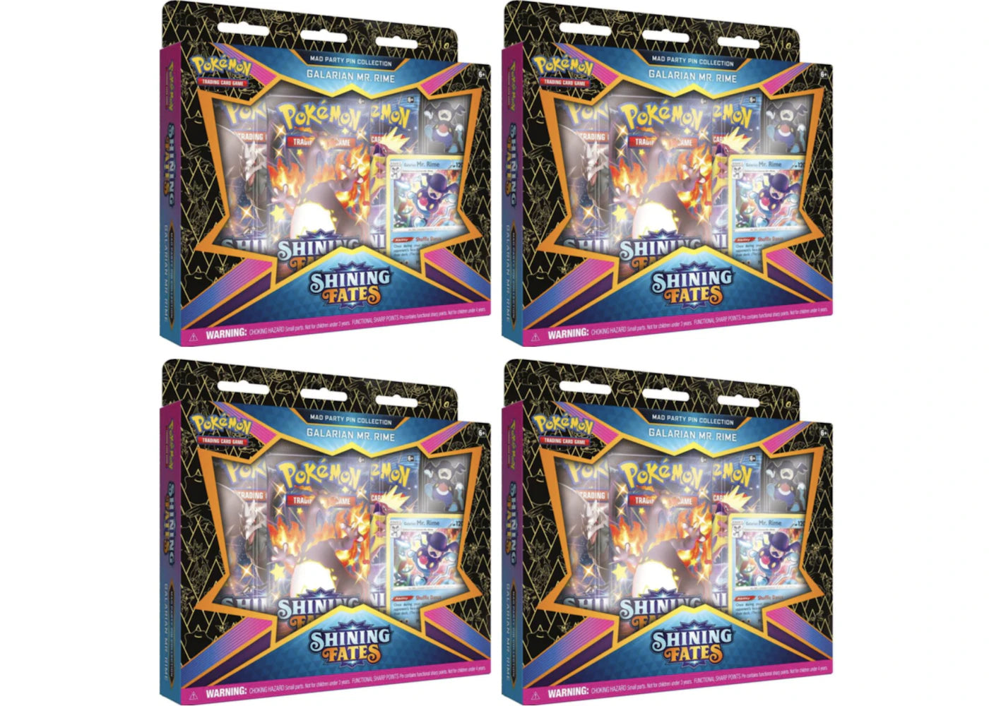 Pokémon TCG Sword & Shield Shining Fates Mad Party Pin Collection Galarian Mr. Rime 4x Lot