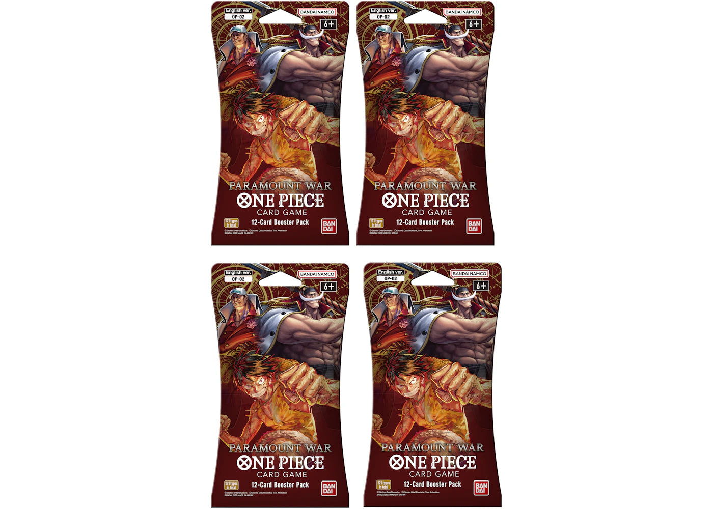 2023 Bandai One Piece Card Game Paramount War Booster Pack (OP-02) (English) 4x Lot