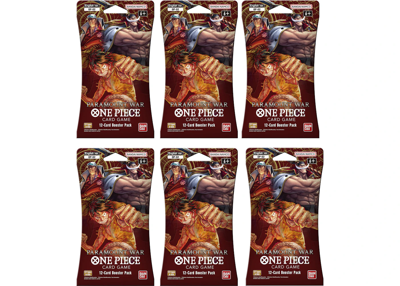 2023 Bandai One Piece Card Game Paramount War Booster Pack (OP-02) (English) 6x Lot