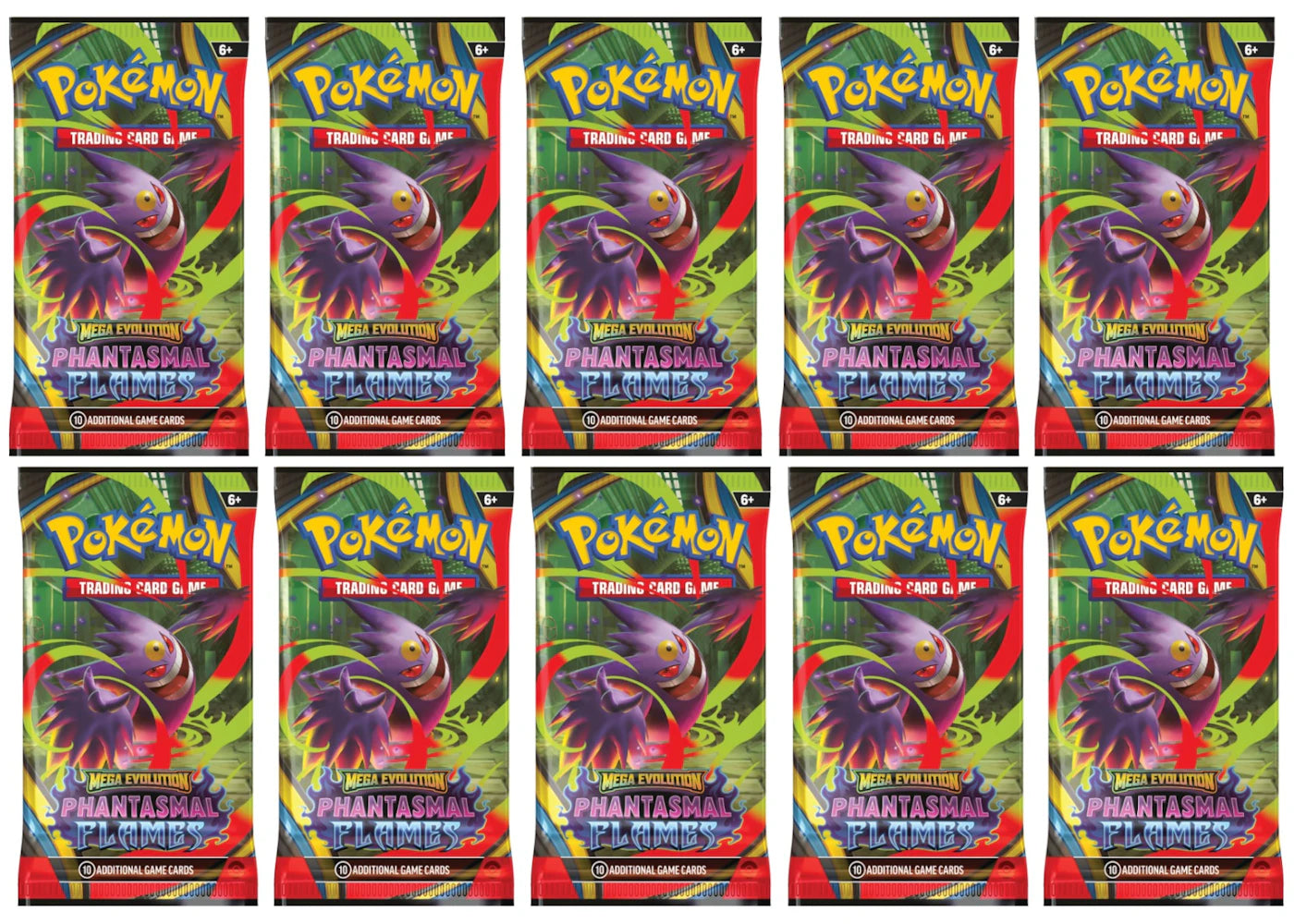 2025 Pokémon Mega Evolution Phantasmal Flames Mega Gengar Booster Pack 10x Lot