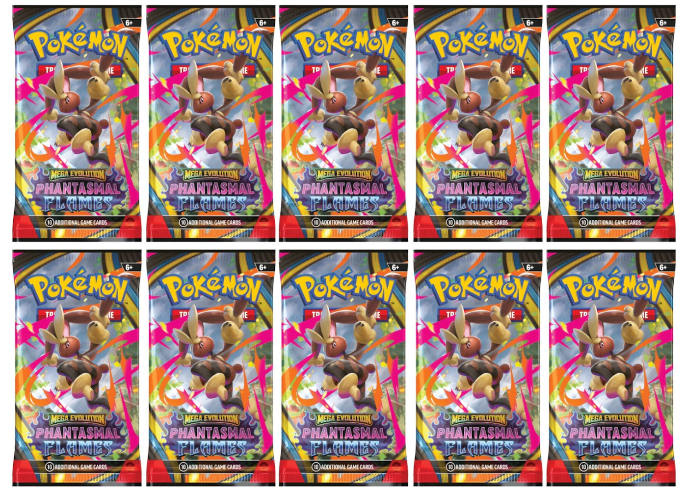 2025 Pokémon Mega Evolution Phantasmal Flames Mega Lopunny Booster Pack 10x Lot