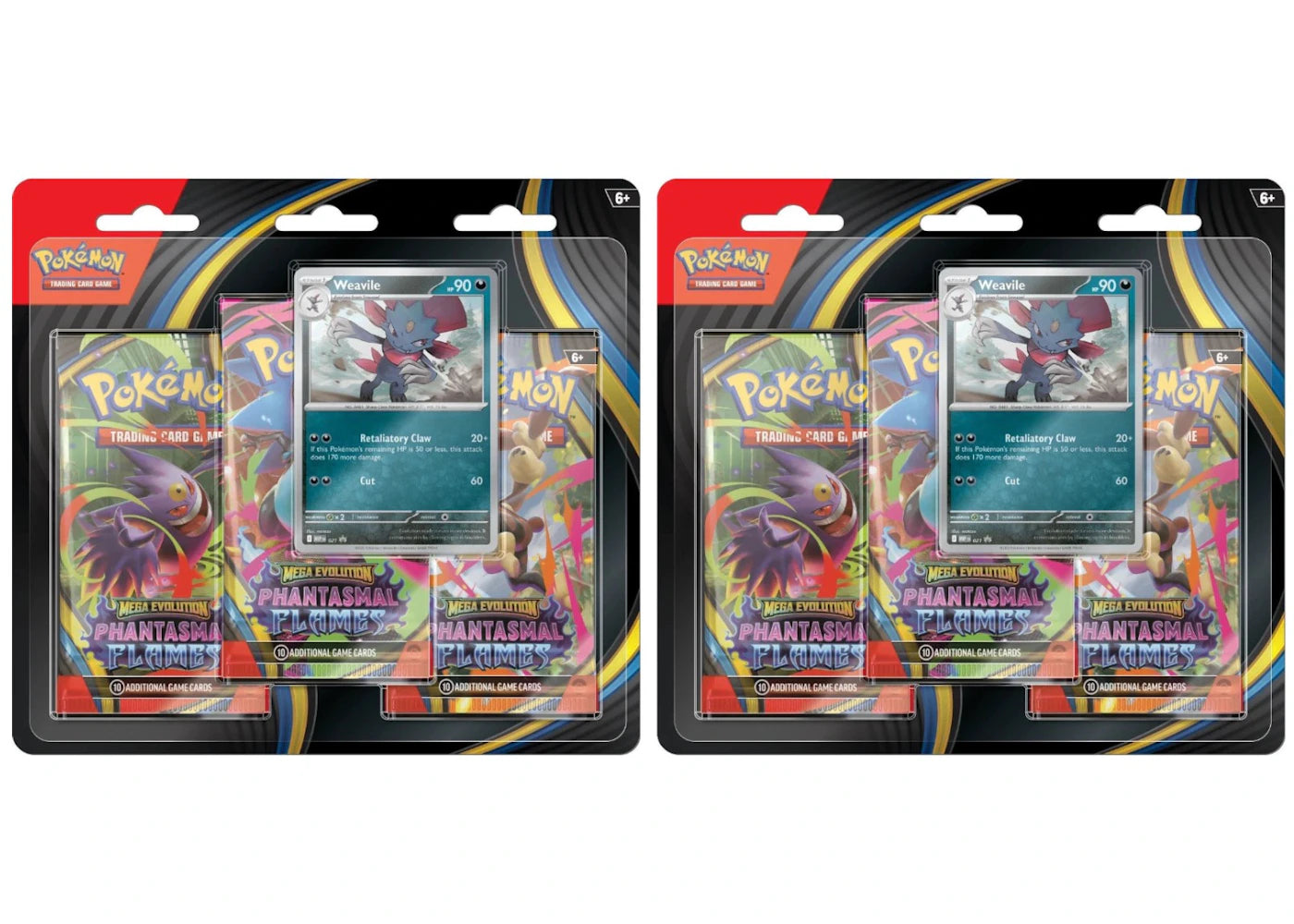 2025 Pokémon Mega Evolution Phantasmal Flames Weavile 3Pk Booster Blister 2x Lot