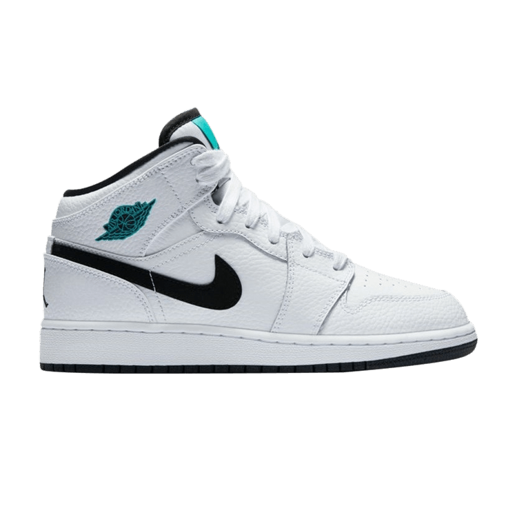 Jordan 1 Retro Mid White Black Hyper Jade (GS)