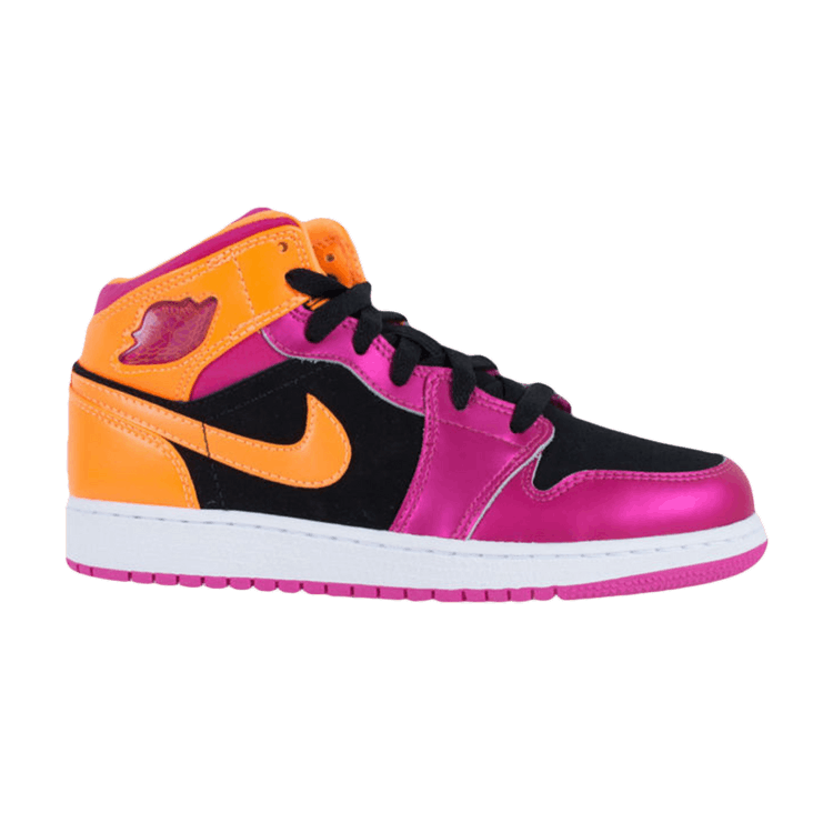 Jordan 1 Retro Mid Black Fusion Pink Bright Citrus (GS)