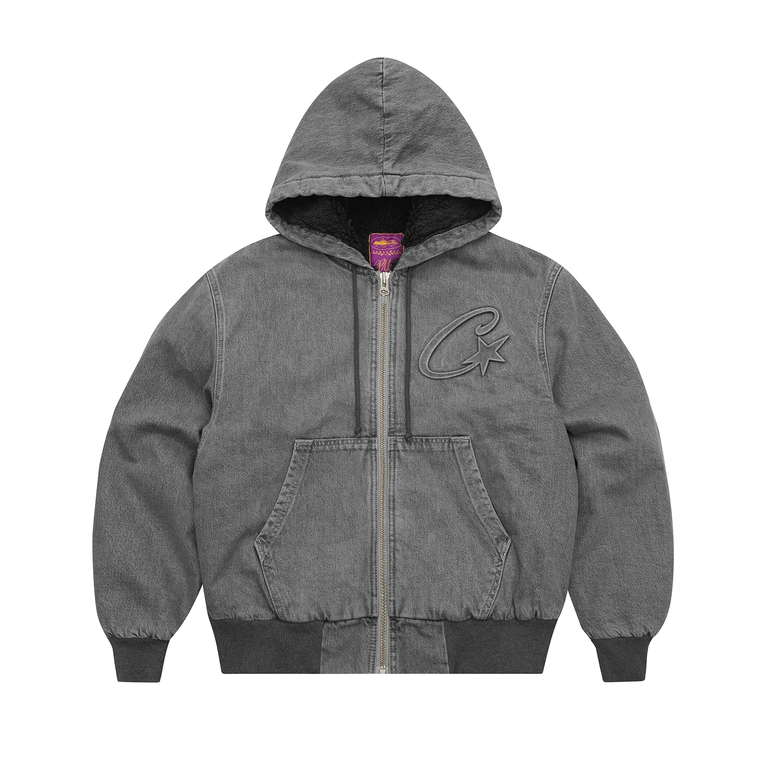Corteiz Embossed C-star Denim Work Jacket Grey