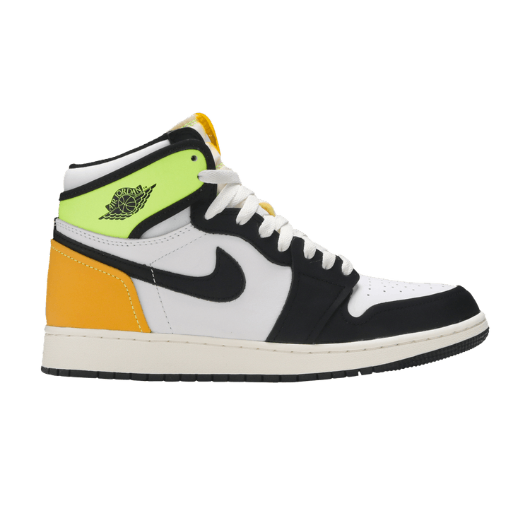 Jordan 1 Retro High White Black Volt University Gold (GS)