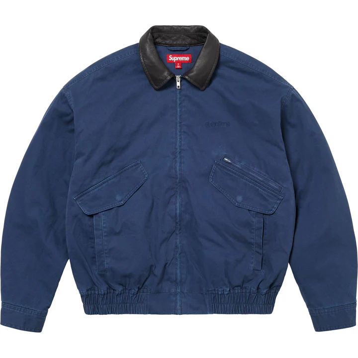 Supreme Leather Collar Utility Jacket - Navy