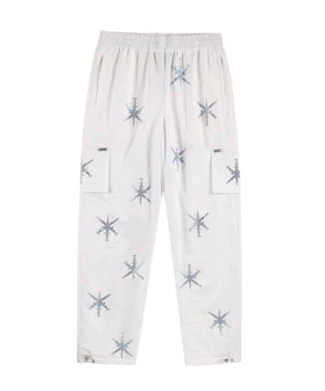 Unknown London White Gradient Rhinestone Cargo Pants