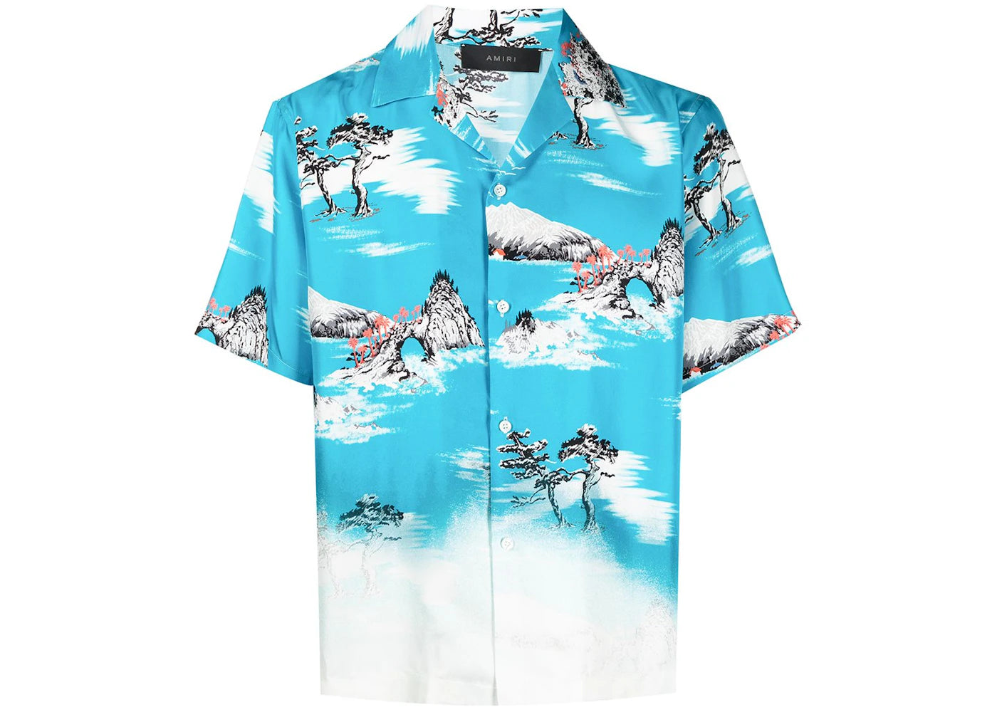 AMIRI Faded Aloha Silk Shirt Cyan Blue