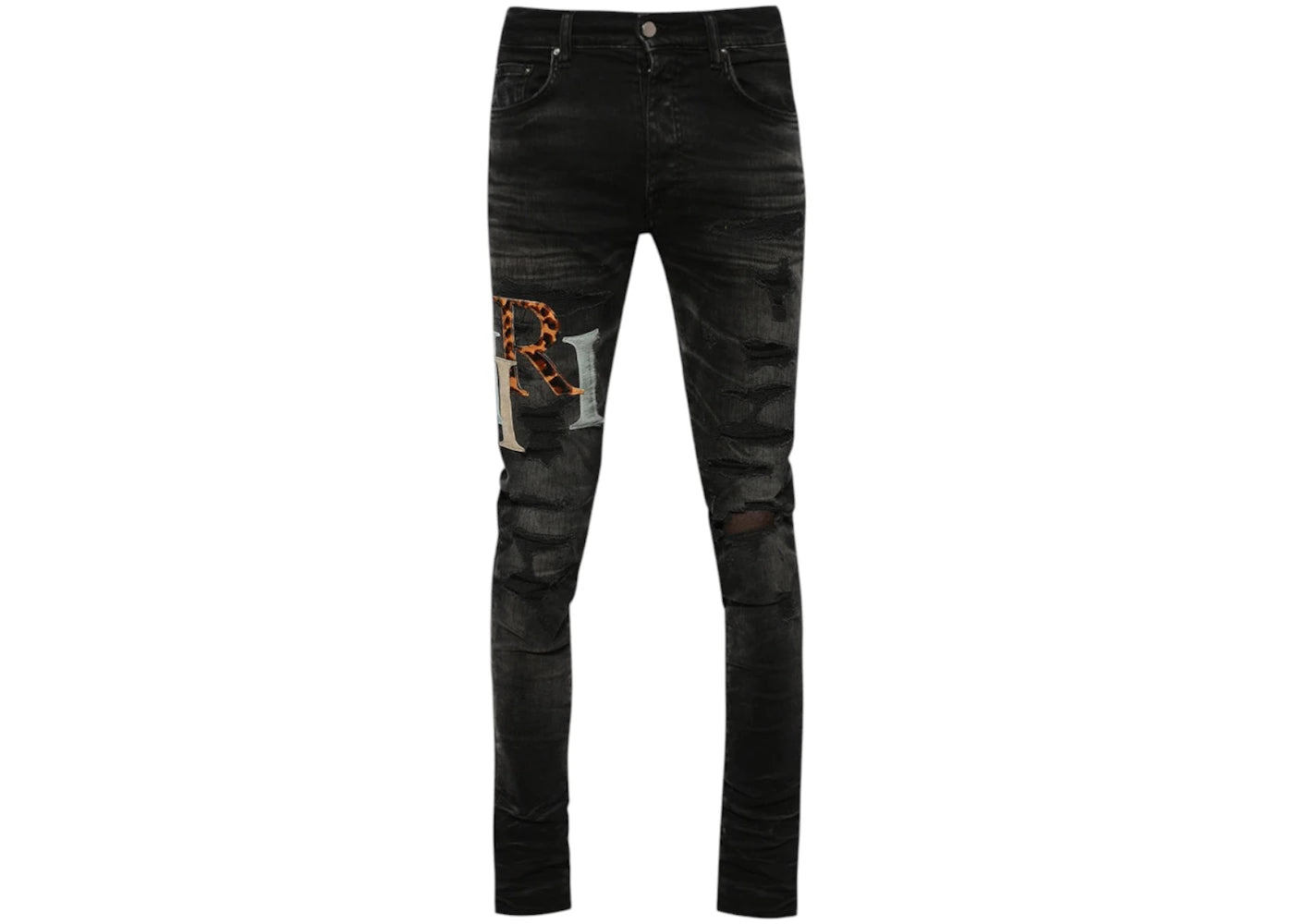 AMIRI Leather Staggered Logo Jean Faded Black
