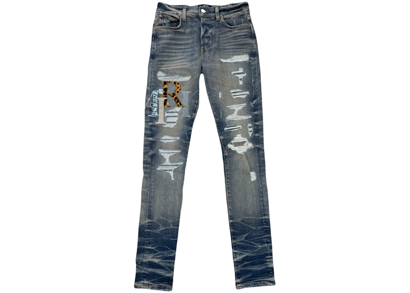 AMIRI Leather Staggered Logo Jeans Vintage Indigo
