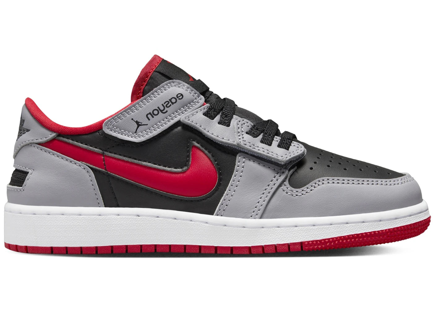Jordan 1 Low FlyEase Black Cement Grey White Fire Red (GS)