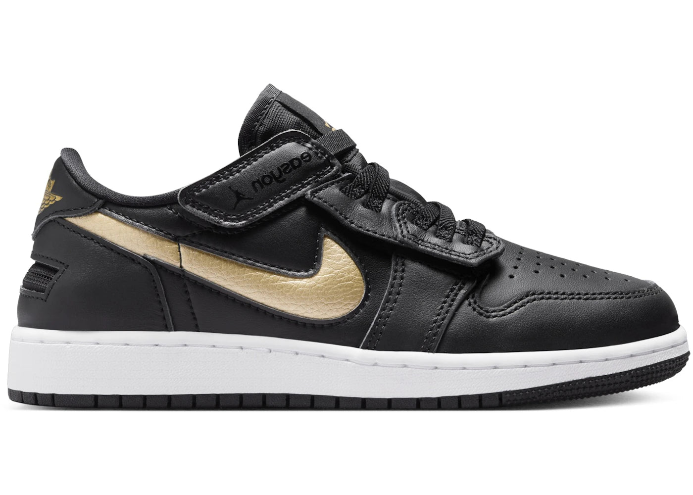 Jordan 1 Low FlyEase Black White Metallic Gold (GS)