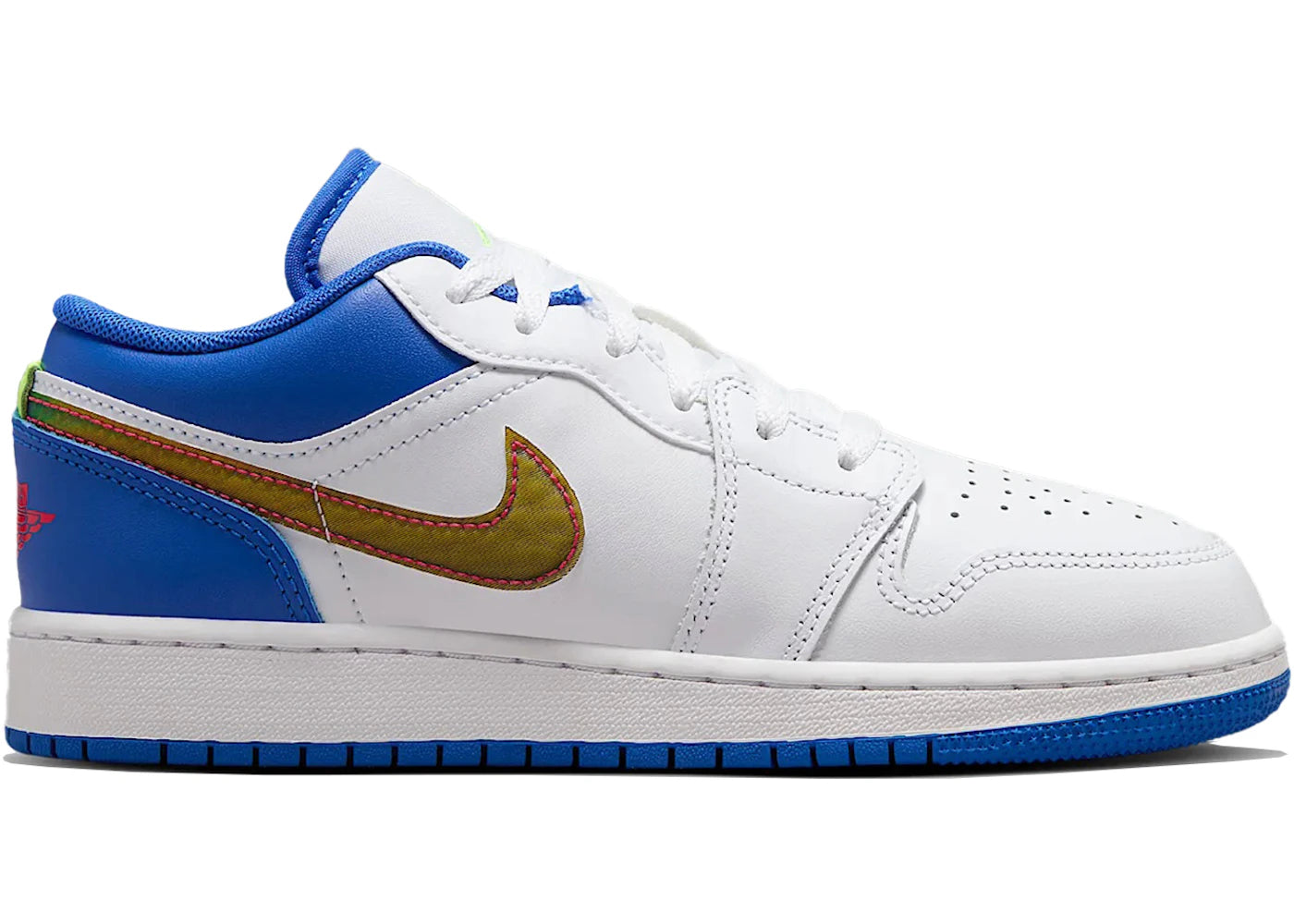Jordan 1 Low SE White Hyper Royal Iridescent Swooshes (GS)