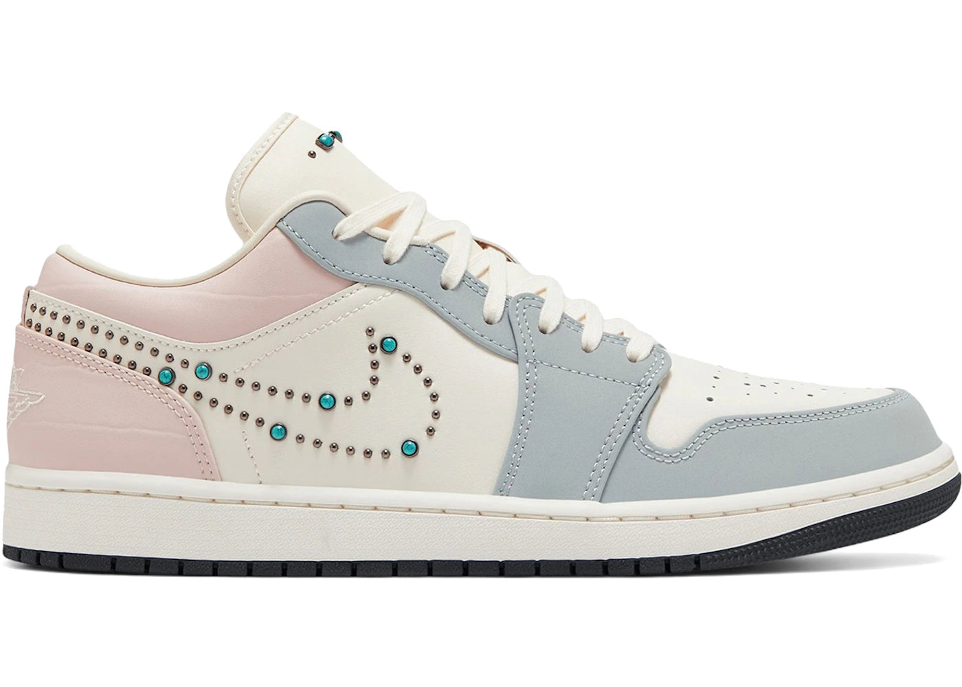 Jordan 1 Low Soft Pearl Gem Studded Swoosh