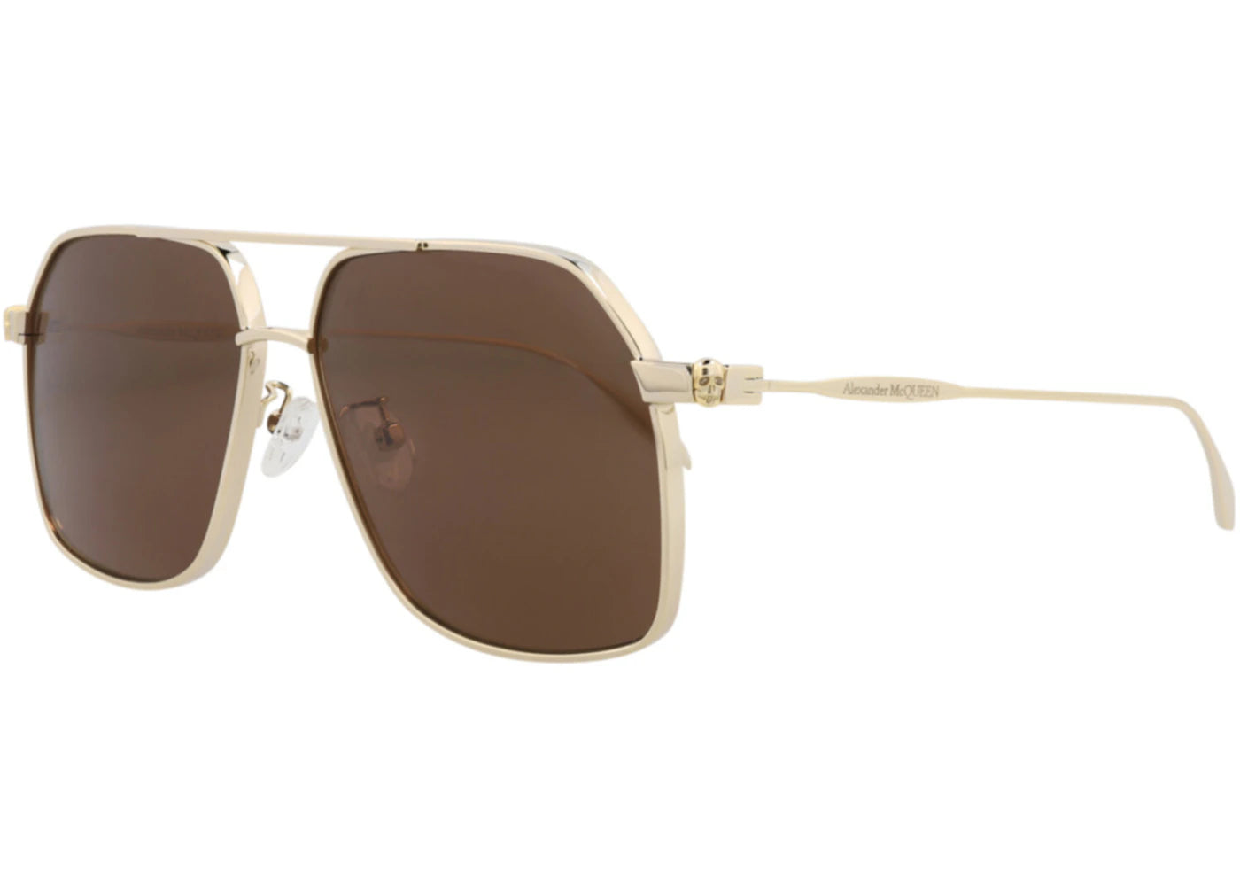 Alexander McQueen Aviator-Frame Metal Sunglasses Gold Gold Brown (AM0372S-30013625-002)