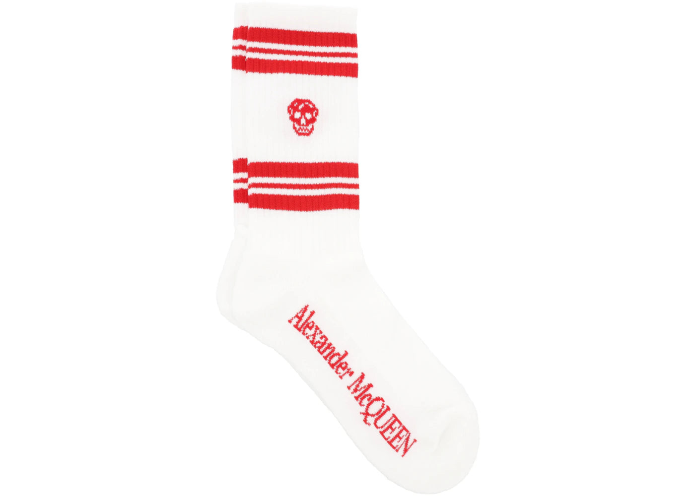 Alexander McQueen Striped Skull Logo Socks White Red