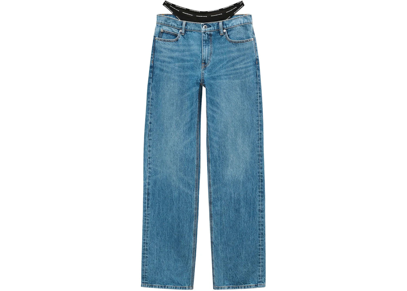 Alexander Wang Mid Rise Relaxed Jean Prestyle Logo Elastic Bikini Vintage Medium Indigo