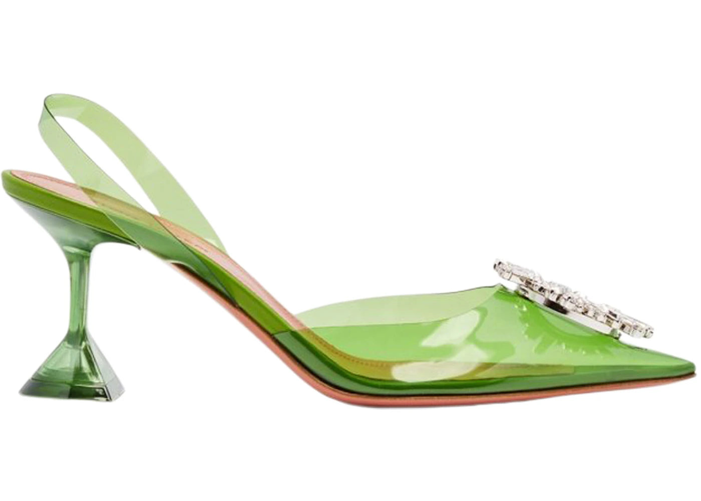 Amina Muaddi Begum 70mm Glass PVC Sling Green