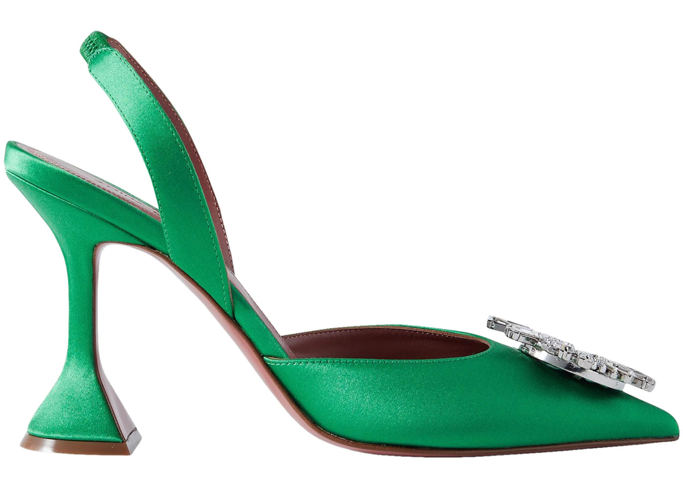 Amina Muaddi Begum 95mm Satin Sling Green