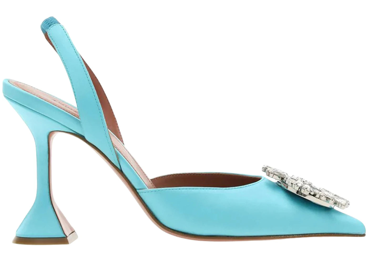 Amina Muaddi Begum 95mm Satin Sling Turquoise