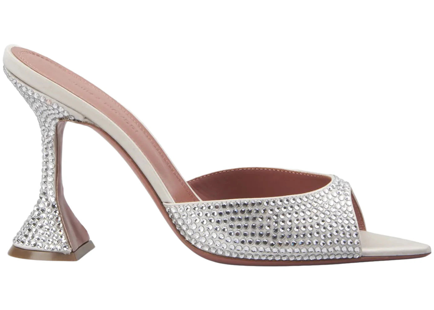 Amina Muaddi Caroline 95mm Crystal Slide Sandal Silver Satin & White Crystals
