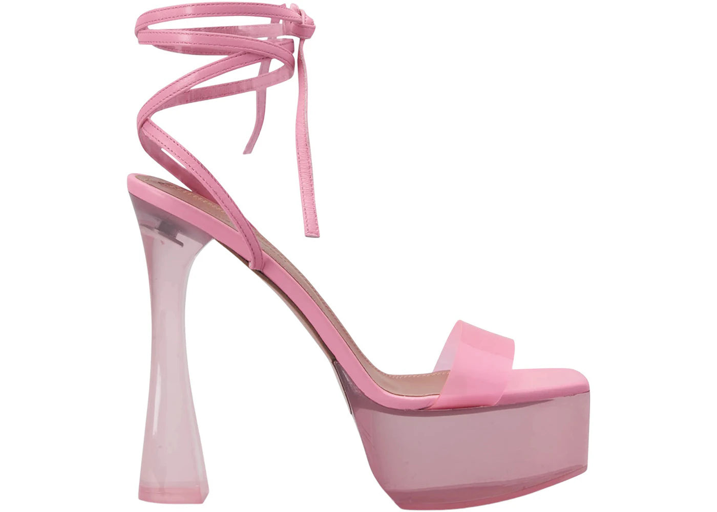 Amina Muaddi Sita 140mm Glass PVC Platform Lace-up Sandal Bubble Pink Nappa & Bubble Pink