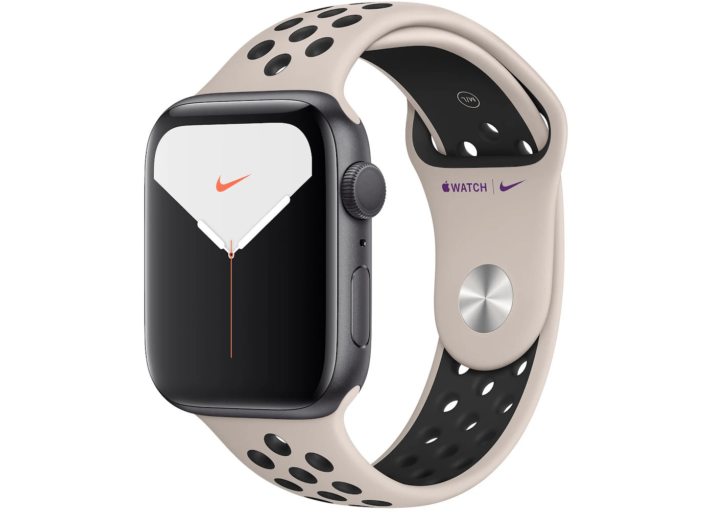 Apple Watch Nike Series 5 GPS 44mm Space Gray Aluminum with Desert Sand Black Band A2093